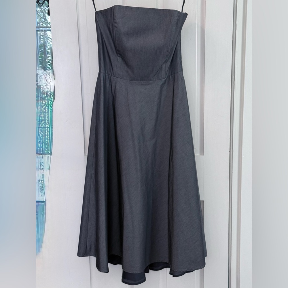 Elegant Dark Navy  denim like light favric Women's Dress